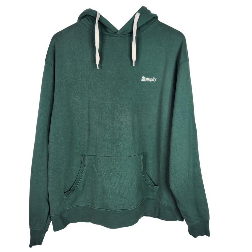 Kotn X‎ Shopify Hoodie Mens Large Green Pullover Logo Kangaroo Sweatshirt